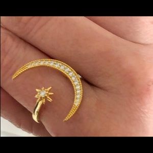 Ring Crescent Shape Rhinestone Moon Sun